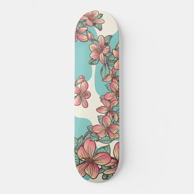 Hibiskus hawaiian Blume aqua aquamarin tropische Skateboard (Vorderseite)