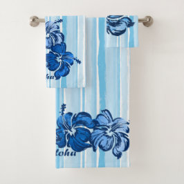 Hibiskus Hawaiian Strip - Blau Badhandtuch Set