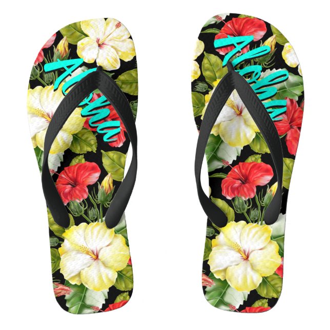 Hibiskus Hawaiian Tropical Floral | PERSONALISIERT Flip Flops (Fußbett)