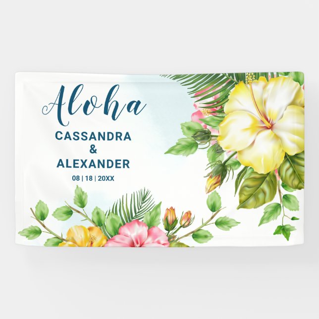 Hibiskus Hawaiian Tropical Floral Wedding Hintergr Banner (Horizontal)