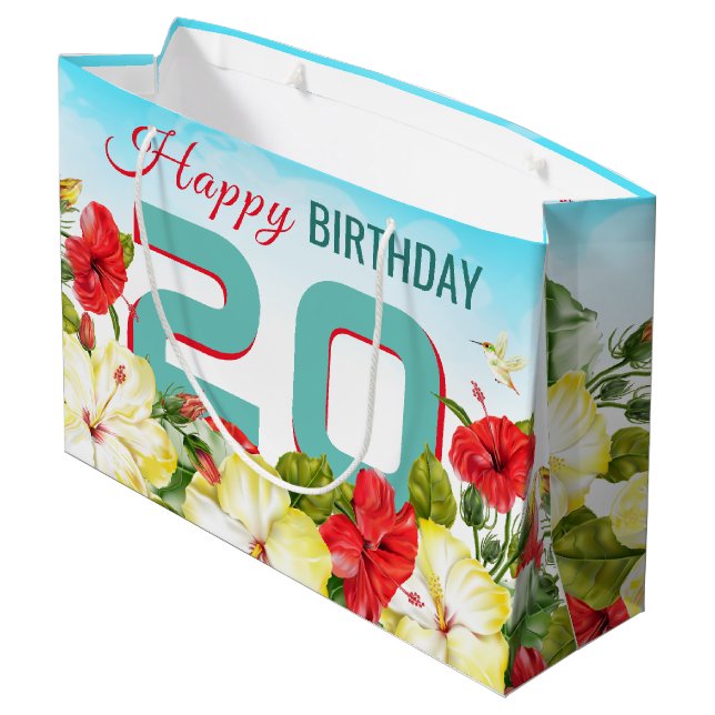Hibiskus Hawaiian Tropical Personalisiert Geburtst Große Geschenktüte (Rückseite Schrägansicht)