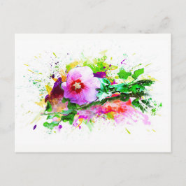 Hibiskus, Hibiskus-Blume - Wasserfarbensplash Postkarte