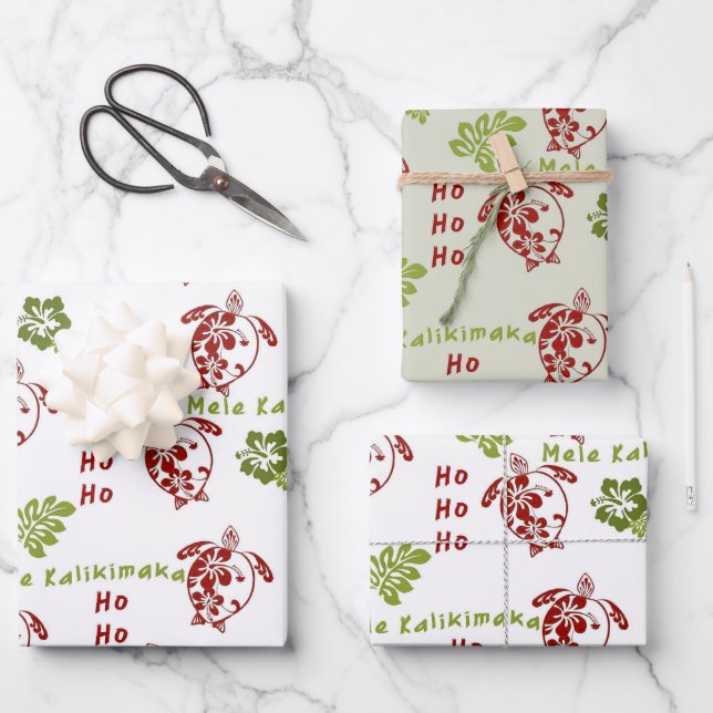 Hibiskus Honu Mele Kalikimaka Gift Wrap Geschenkpapier Set (Vorderseite)