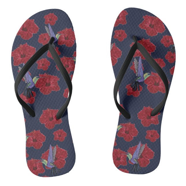 Hibiskus Hummingbirds Floral Art Flip Flops (Fußbett)