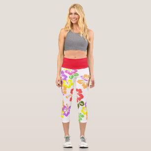 Hibiskus in Weiß Capri Leggings