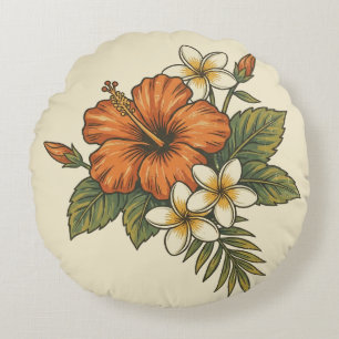 Hibiskus-Insel Hawaiianisches Motiv - Reversierbar Rundes Kissen