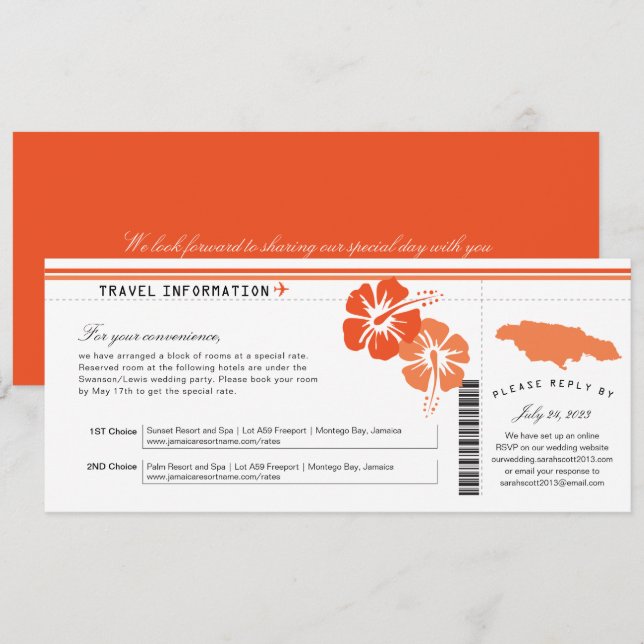 Hibiskus Jamaica Boarding Pass | Unterkünfte Einladung (Vorne/Hinten)