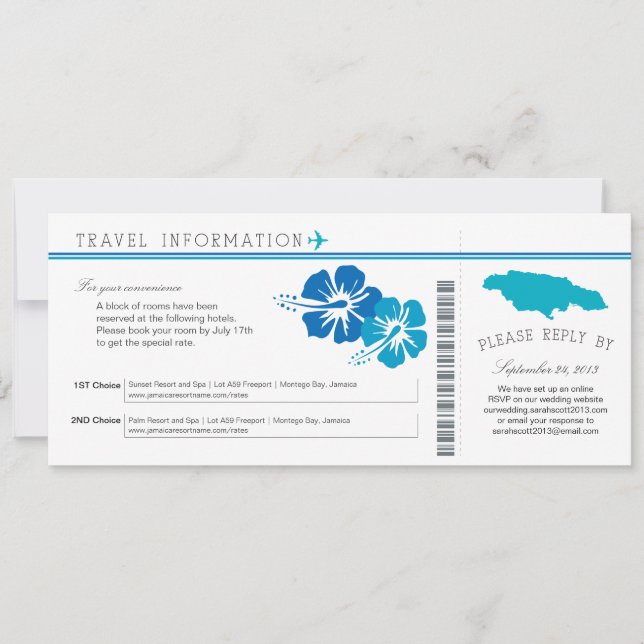 Hibiskus Jamaica Boarding Pass | Unterkünfte Einladung (Vorderseite)
