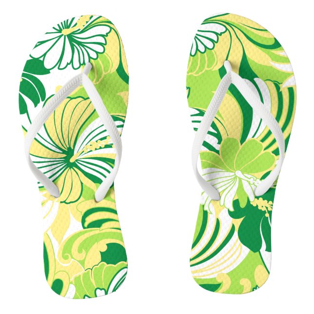 Hibiskus Jungle Hawaiian Tropical Floral Flip Flops (Fußbett)