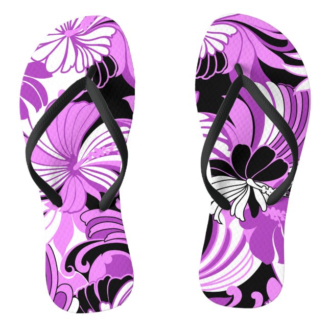 Hibiskus Jungle Hawaiian Tropical Floral Flip Flops (Fußbett)