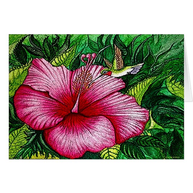 Hibiskus-Kolibri-Karte (Vorderseite (Horizontal))