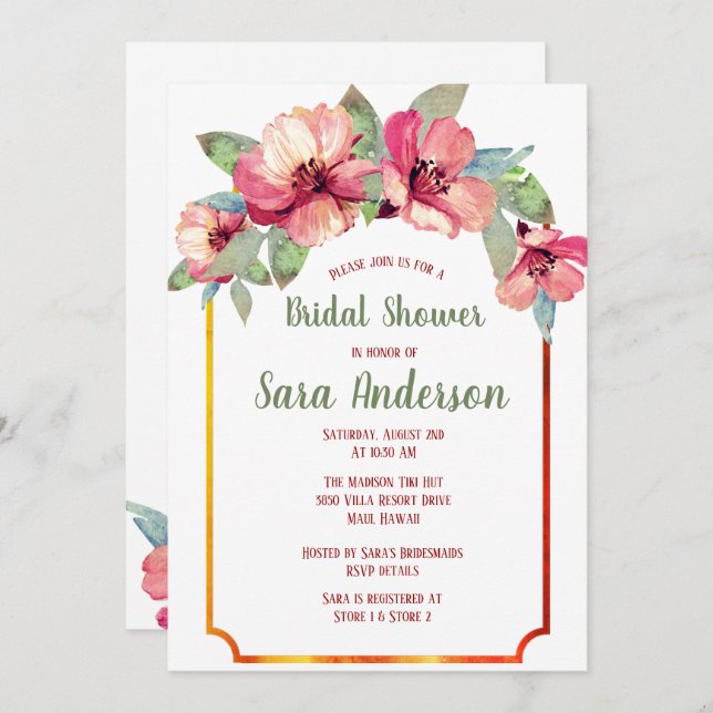 Hibiskus Luau Party Brautparty Einladung (Vorne/Hinten)