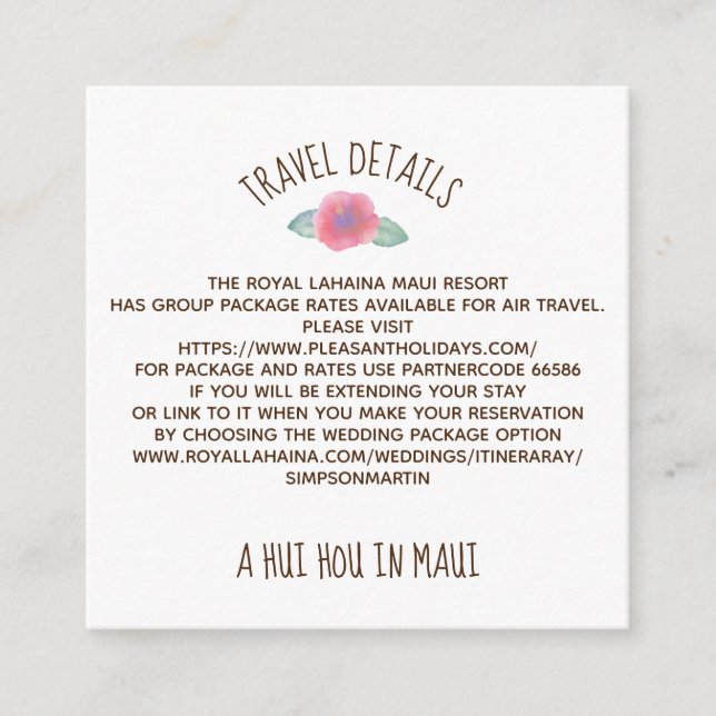 Hibiskus Maui Wedding Begleitkarte (Vorderseite)