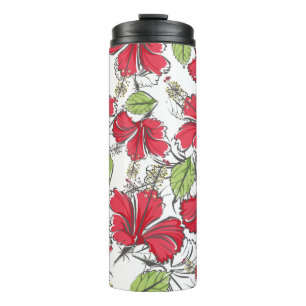 Hibiskus mit tropischen Blätter und Blume Thermosbecher