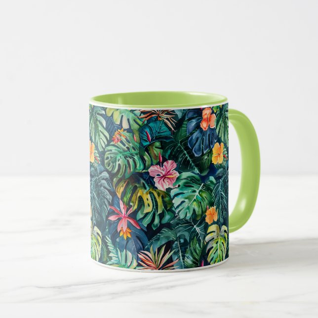 Hibiskus Monstera Dschungel Tasse (VorderseiteRechts)
