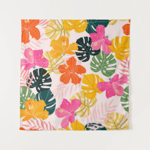 Hibiskus & Monstera: Tropische Lebendigkeit Wandteppich
