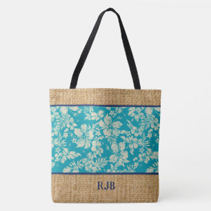 Hibiskus Pareau Hawaiian Monogramm Strandtasche