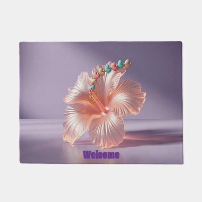 Hibiskus Peach Lavender Doormat Fußmatte (Vorderseite)