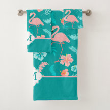 Hibiskus Pink Flamingo Tropical Monogram