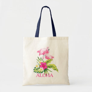 Hibiskus & Pink Flamingos Tropical Design Tragetasche