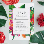 Hibiskus, Plumeria & Palm Funny Wedding RSVP Einladung<br><div class="desc">Diese RSVP Karte ist eine perfekte Fusion von formalen und lustigen,  ideal für jedes moderne Paar! Dieses Design zeichnet sich durch handgemalte tropische Blätter und einen schlichten weißen Rahmen aus.</div>