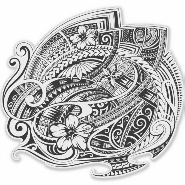 HIBISKUS POLYNESIAN TRIBAL Blank Aufkleber (Vorderseite)