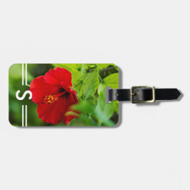 Hibiskus Red Hawaii Tropical Blume + Initialen Gepäckanhänger