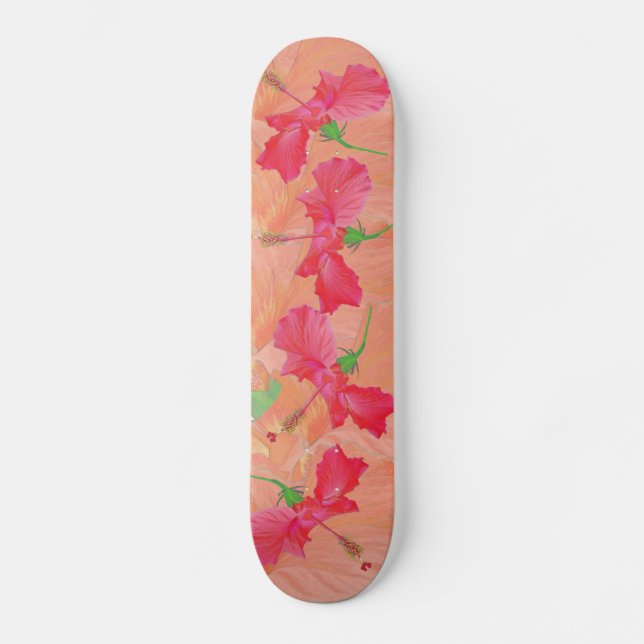 "Hibiskus", rot & orange SKATEBOARD DECK (Vorderseite)