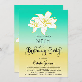 Hibiskus Sand und Meeresfarbe Ombre Geburtstagspar Einladung
