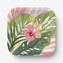 Hibiskus-Schönheit | Tropische Blüten Aquarell Pappteller