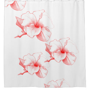 Hibiskus-Skizze (weiß) Duschvorhang