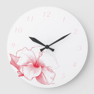 Hibiskus-Skizzeuhr Große Wanduhr