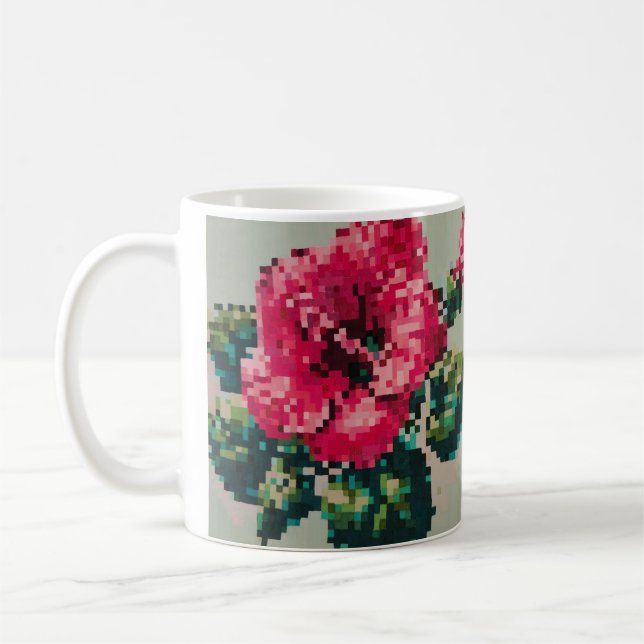 Hibiskus Soft Pastell Floral Pixel Art Kaffeetasse (Links)
