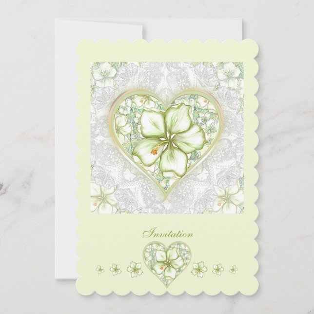 Hibiskus & Spitzen WHITE Einladung (Vorderseite)
