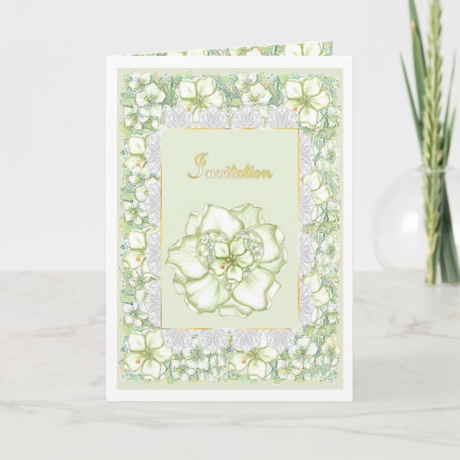 Hibiskus & Spitzen WHITE Einladung (Vorderseite)