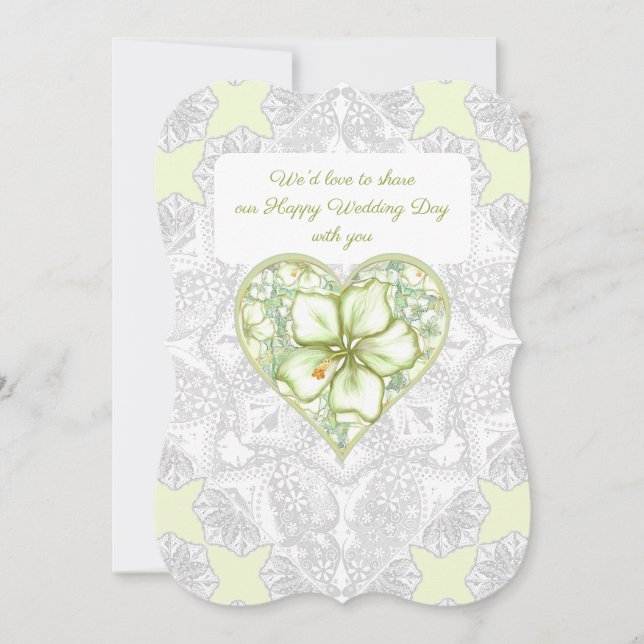 Hibiskus & Spitzen WHITE Einladung (Vorderseite)