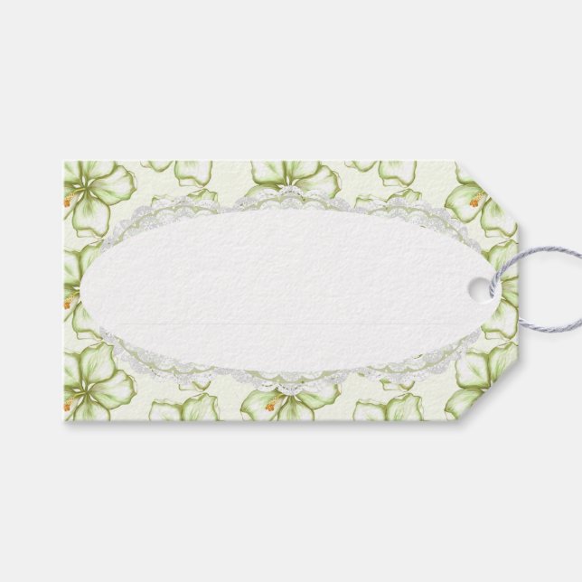 Hibiskus & Spitzen WHITE Geschenkanhänger (Vorderseite (Horizontal))