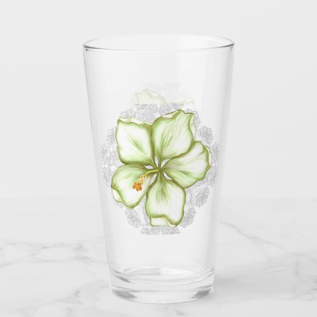 Hibiskus & Spitzen WHITE Glas (Vorderseite)