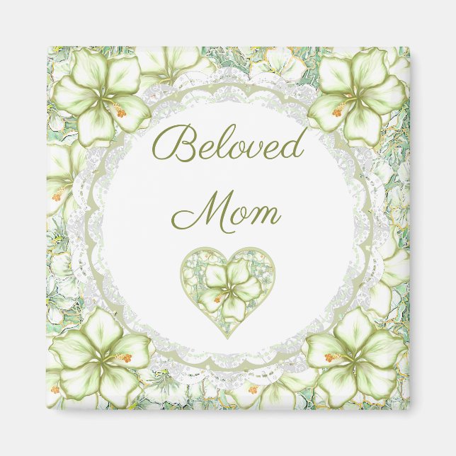 Hibiskus & Spitzen WHITE Magnet (Vorne)