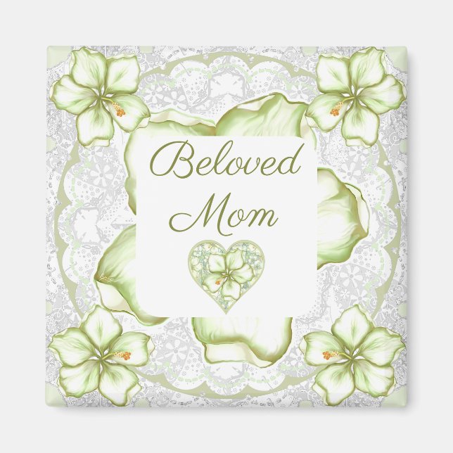 Hibiskus & Spitzen WHITE Magnet (Vorne)