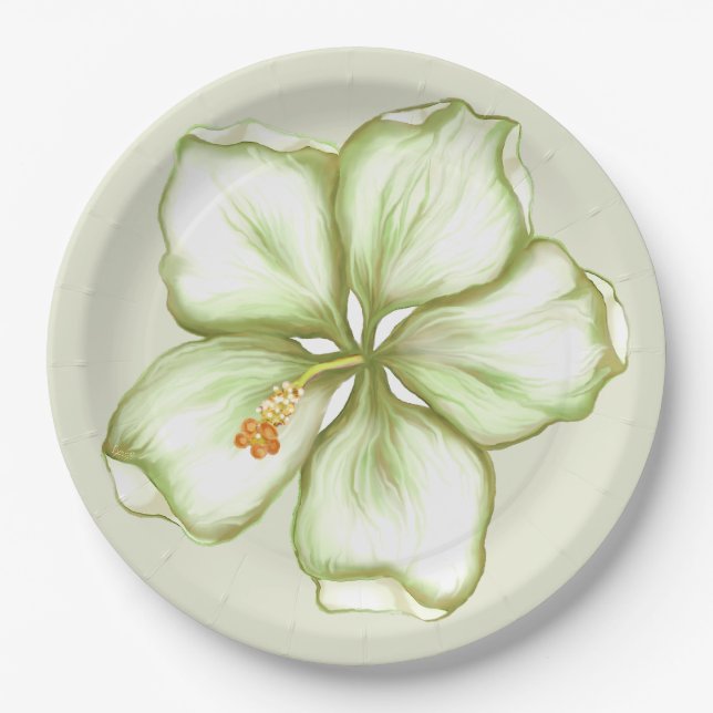 Hibiskus & Spitzen WHITE Pappteller (Vorderseite)