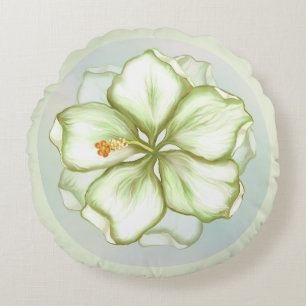 Hibiskus & Spitzen WHITE Rundes Kissen