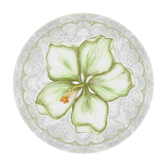 Hibiskus & Spitzen WHITE Schneidebrett (Vorderseite)