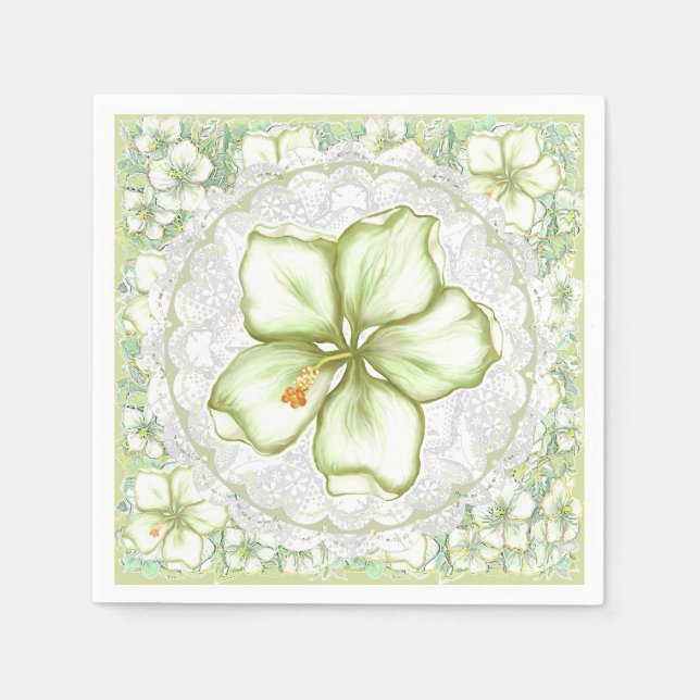 Hibiskus & Spitzen WHITE Serviette (Vorderseite)