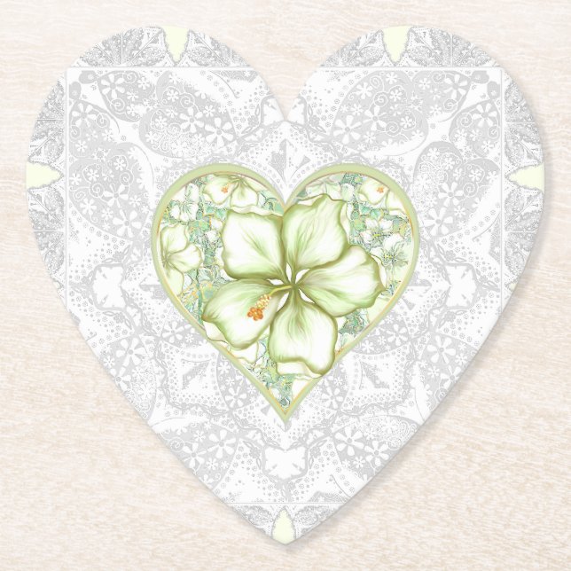 Hibiskus & Spitzen WHITE Untersetzer (Vorderseite)