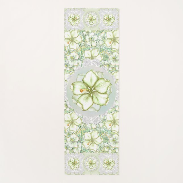 Hibiskus & Spitzen WHITE Yogamatte (Vorderseite)