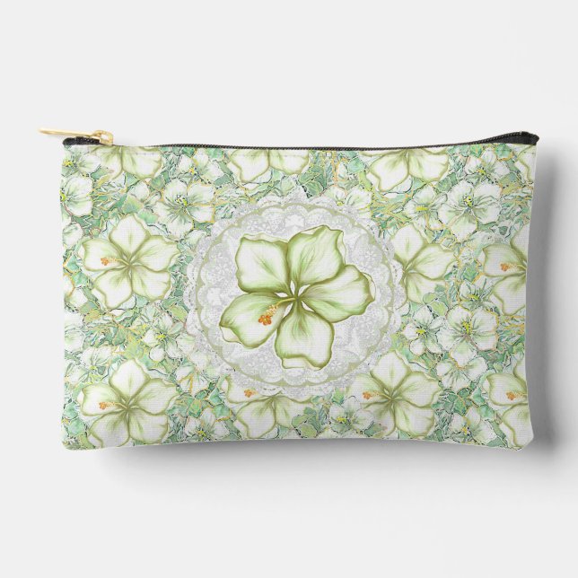 Hibiskus & Spitzen WHITE Zubehörtasche (Vorderseite)