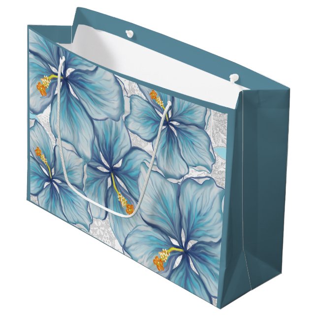 Hibiskus & Spitzenschuppen Große Geschenktüte (Vorderseite Schrägansicht)