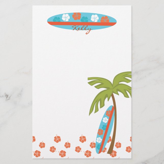 Hibiskus Surfboard Briefpapier (Vorderseite)