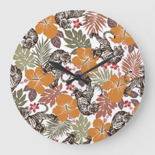 Hibiskus Tiger, exotisches Muster. Große Wanduhr